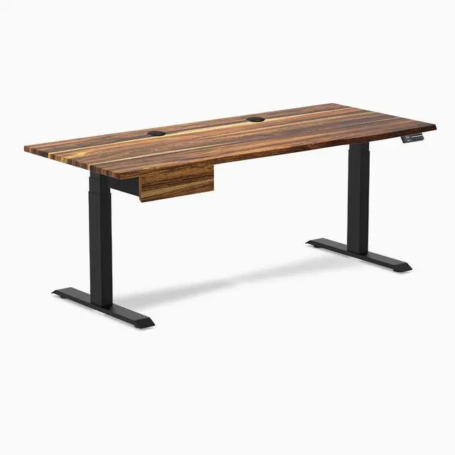 Alt view image 8 of 13 - Desky Dual Hardwood Standing Desk With Drawer - Pheasantwood / 72 x 30 inches with Grommets / Matte Black