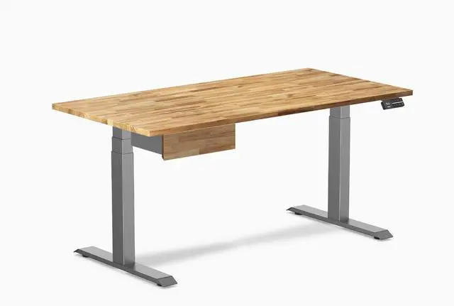 Main image of Desky Dual Hardwood Standing Desk With Drawer - Acacia / 60 x 30 in / Space Gray
