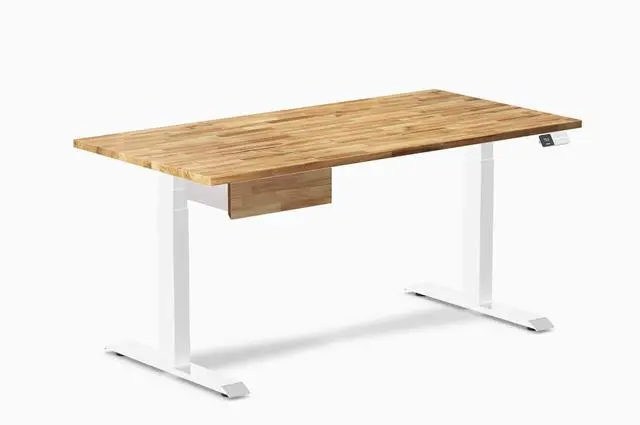 Main image of Desky Dual Hardwood Standing Desk With Drawer - Acacia / 60 x 30 in / White