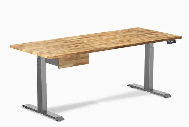 Main image of Desky Dual Hardwood Standing Desk With Drawer - Acacia / 72 x 30 in / Space Gray