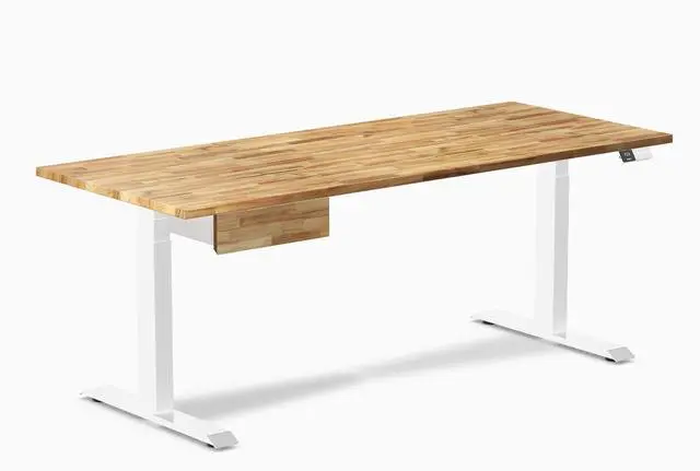 Main image of Desky Dual Hardwood Standing Desk With Drawer - Acacia / 72 x 30 in / White