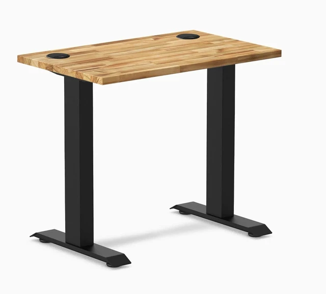 Main image of Desky Zero Mini Hardwood Office Desk - Acacia / 32 x 20 in with Grommets / Matte Black