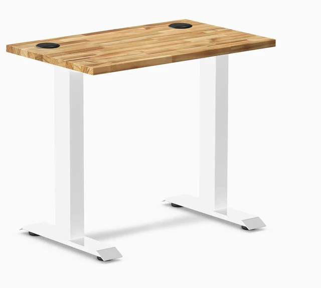 Main image of Desky Zero Mini Hardwood Office Desk - Acacia / 32 x 20 in with Grommets / White