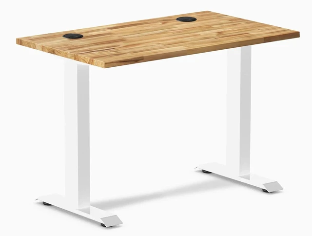 Main image of Desky Zero Mini Hardwood Office Desk - Acacia / 40 x 24 in with Grommets / White