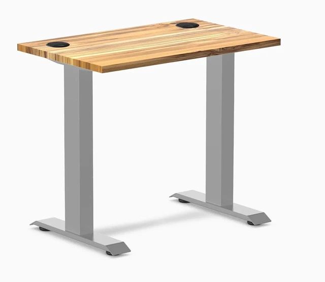 Main image of Desky Zero Mini Hardwood Office Desk - Teak / 32 x 20 in with Grommets / Gray