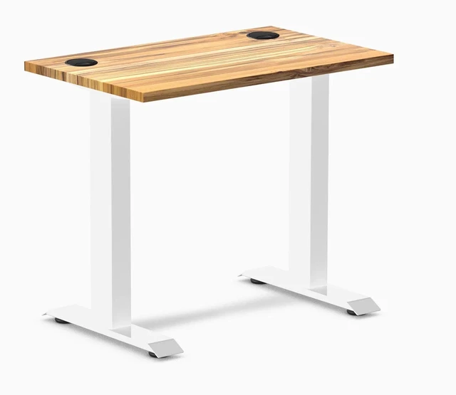 Main image of Desky Zero Mini Hardwood Office Desk - Teak / 32 x 20 in with Grommets / White