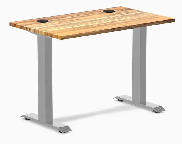 Main image of Desky Zero Mini Hardwood Office Desk - Teak / 40 x 24 in with Grommets / Gray