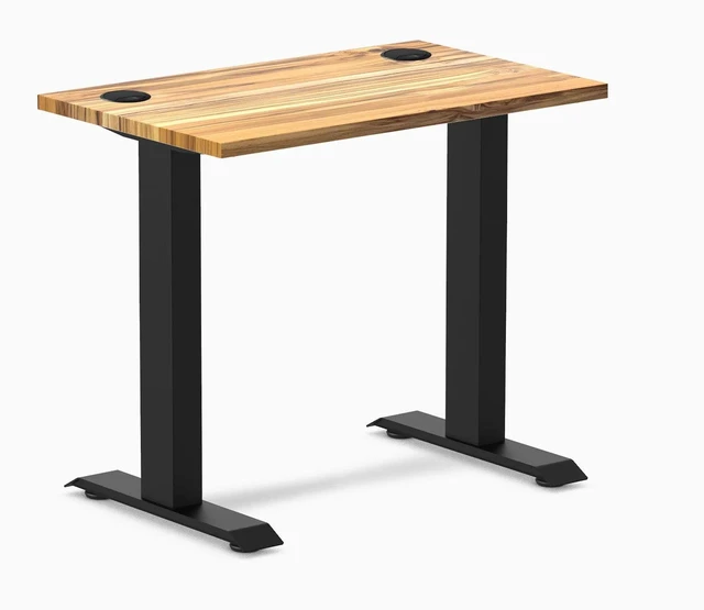 Main image of Desky Zero Mini Hardwood Office Desk - Teak / 32 x 20 in with Grommets / Matte Black