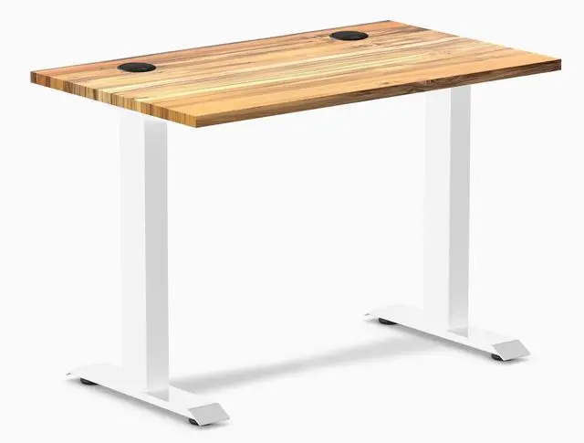 Main image of Desky Zero Mini Hardwood Office Desk - Teak / 40 x 24 in with Grommets / White