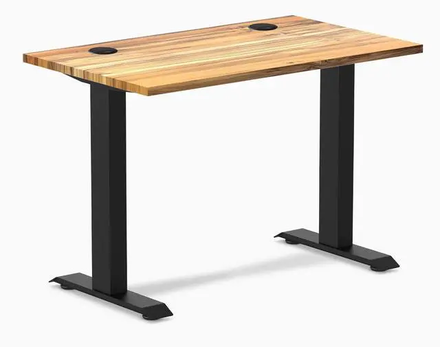 Main image of Desky Zero Mini Hardwood Office Desk - Teak / 40 x 24 in with Grommets / Matte Black