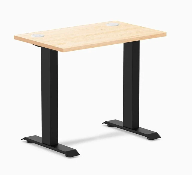 Main image of Desky Zero Mini Hardwood Office Desk - Maple / 32 x 20 in with Grommets / Matte Black