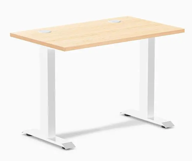 Main image of Desky Zero Mini Hardwood Office Desk - Maple / 40 x 24 in with Grommets / White