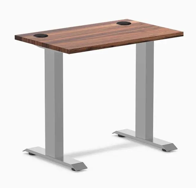 Main image of Desky Zero Mini Hardwood Office Desk - Walnut / 32 x 20 in with Grommets / Gray