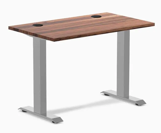 Main image of Desky Zero Mini Hardwood Office Desk - Walnut / 40 x 24 in with Grommets / Gray
