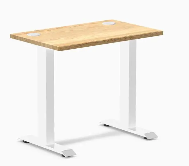Main image of Desky Zero Mini Hardwood Office Desk - White Oak / 32 x 20 in with Grommets / White