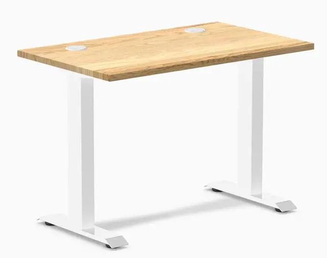Main image of Desky Zero Mini Hardwood Office Desk - White Oak / 40 x 24 in with Grommets / White