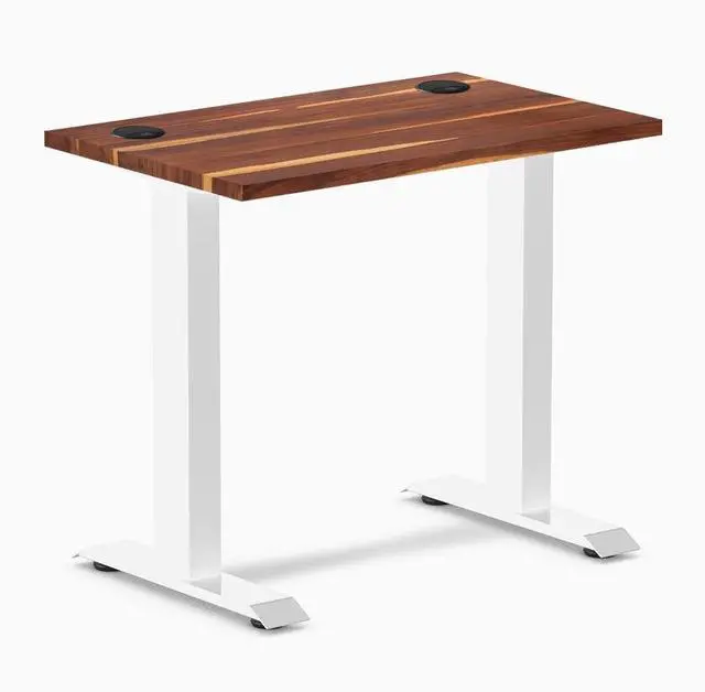 Main image of Desky Zero Mini Hardwood Office Desk - Pheasantwood / 32 x 20 in with Grommets / White