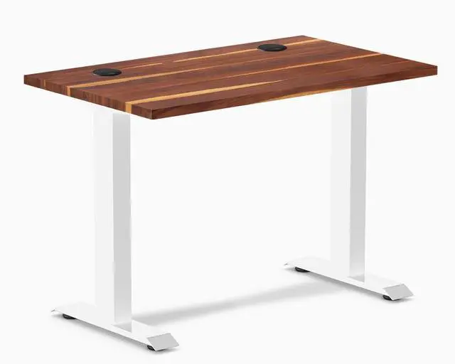 Main image of Desky Zero Mini Hardwood Office Desk - Pheasantwood / 40 x 24 in with Grommets / White