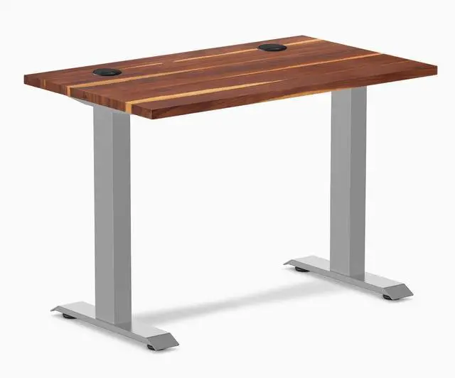 Main image of Desky Zero Mini Hardwood Office Desk - Pheasantwood / 40 x 24 in with Grommets / Gray