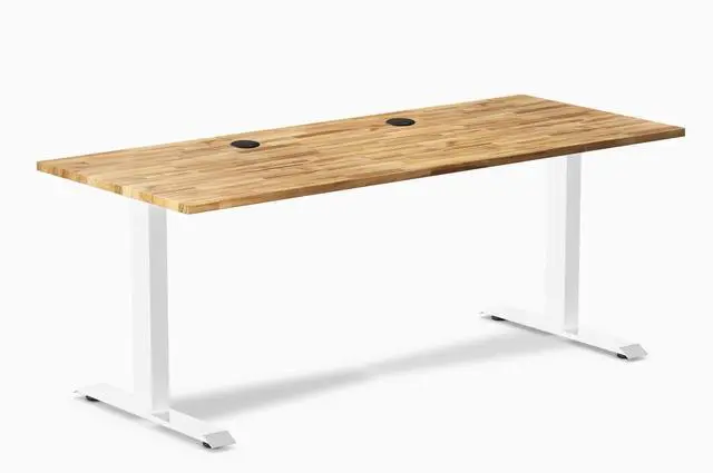 Main image of Desky Zero Hardwood Office Desk - Acacia / 48 x 30 in / White