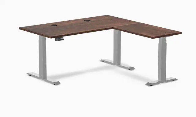 Main image of Desky Softwood L-Shape Sit Stand Desk - American Rustic Pine / 60 x 30 x 62 x 20 in with Grommets / Gray