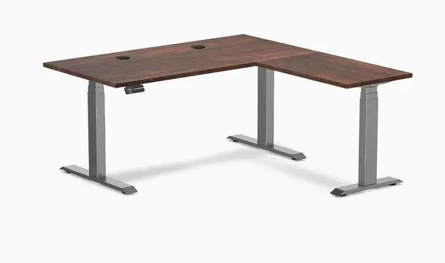 Main image of Desky Softwood L-Shape Sit Stand Desk - American Rustic Pine / 60 x 30 x 62 x 20 in with Grommets / Space Gray