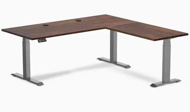 Main image of Desky Softwood L-Shape Sit Stand Desk - American Rustic Pine / 72 x 30 x 70 x 24 in with Grommets / Space Gray