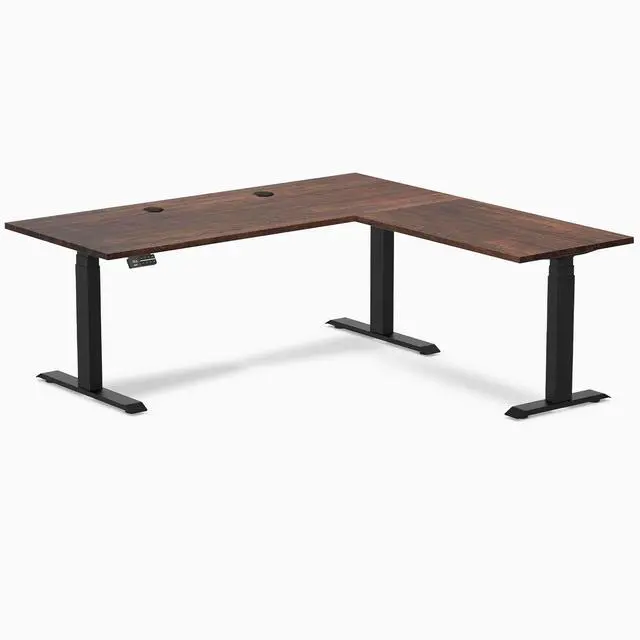 Main image of Desky Softwood L-Shape Sit Stand Desk - American Rustic Pine / 72 x 30 x 70 x 24 in with Grommets / Matte Black