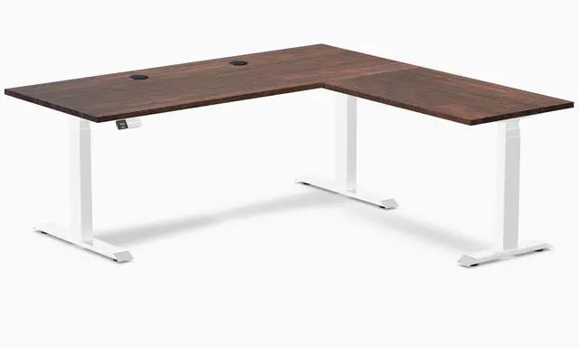 Main image of Desky Softwood L-Shape Sit Stand Desk - American Rustic Pine / 72 x 30 x 70 x 24 in with Grommets / White