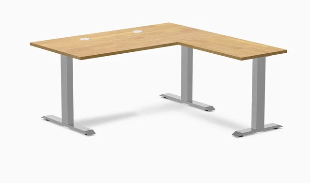Main image of Desky Zero Rubberwood L-Shape Office Desk - Light Oak / 60 x 30 x 62 x 20 in with Grommets / Gray