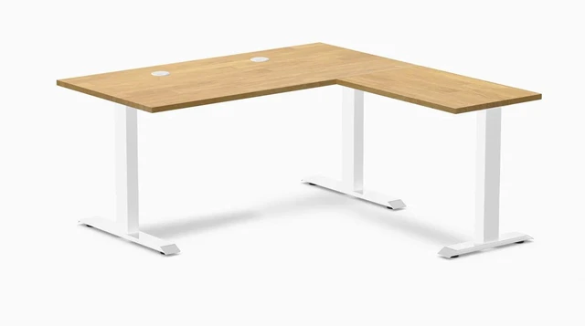 Main image of Desky Zero Rubberwood L-Shape Office Desk - Light Oak / 60 x 30 x 62 x 20 in with Grommets / White