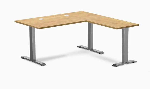 Main image of Desky Zero Rubberwood L-Shape Office Desk - Light Oak / 60 x 30 x 62 x 20 in with Grommets / Space Gray