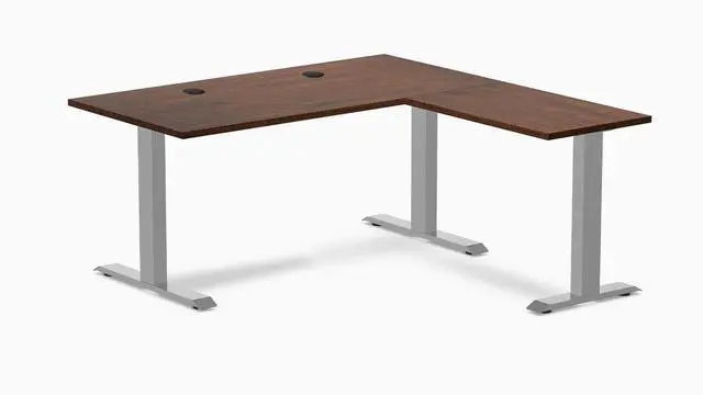 Main image of Desky Zero Rubberwood L-Shape Office Desk - Red Walnut / 60 x 30 x 62 x 20 in with Grommets / Gray