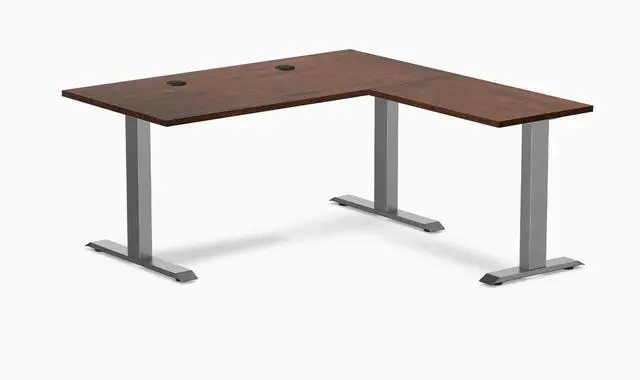 Main image of Desky Zero Rubberwood L-Shape Office Desk - Red Walnut / 60 x 30 x 62 x 20 in with Grommets / Space Gray