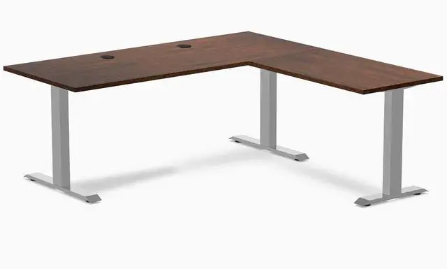 Main image of Desky Zero Rubberwood L-Shape Office Desk - Red Walnut / 72 x 30 x 70 x 24 in with Grommets / Gray