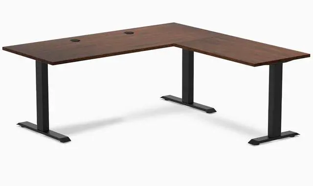 Main image of Desky Zero Rubberwood L-Shape Office Desk - Red Walnut / 72 x 30 x 70 x 24 in with Grommets / Matte Black
