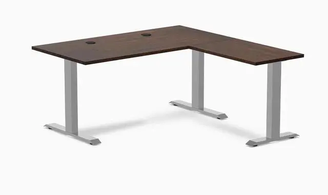 Main image of Desky Zero Rubberwood L-Shape Office Desk - Dark Walnut / 60 x 30 x 62 x 20 in with Grommets / Gray