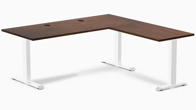 Main image of Desky Zero Rubberwood L-Shape Office Desk - Red Walnut / 72 x 30 x 70 x 24 in with Grommets / White