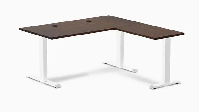 Main image of Desky Zero Rubberwood L-Shape Office Desk - Dark Walnut / 60 x 30 x 62 x 20 in with Grommets / White