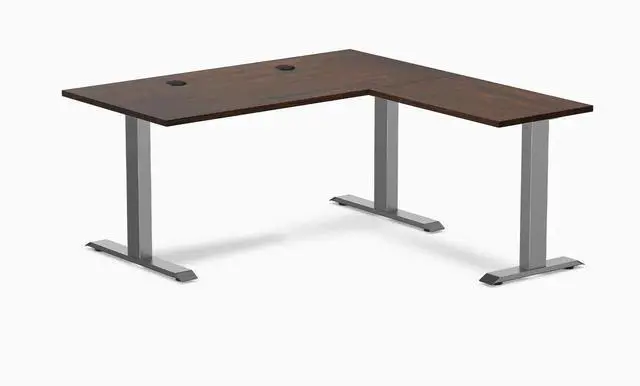 Main image of Desky Zero Rubberwood L-Shape Office Desk - Dark Walnut / 60 x 30 x 62 x 20 in with Grommets / Space Gray