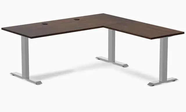 Main image of Desky Zero Rubberwood L-Shape Office Desk - Dark Walnut / 72 x 30 x 70 x 24 in with Grommets / Gray