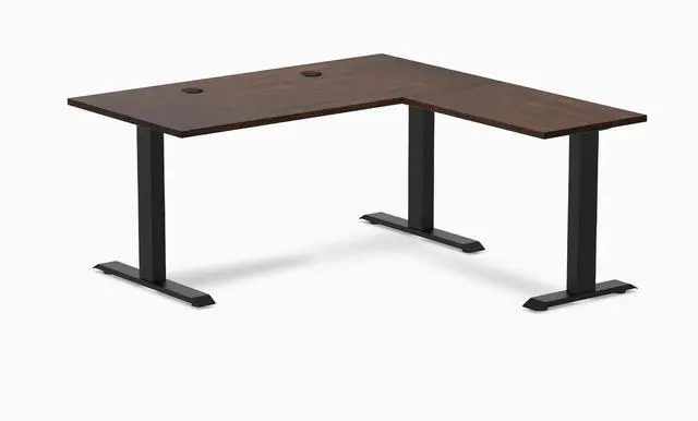 Main image of Desky Zero Rubberwood L-Shape Office Desk - Dark Walnut / 60 x 30 x 62 x 20 in with Grommets / Matte Black