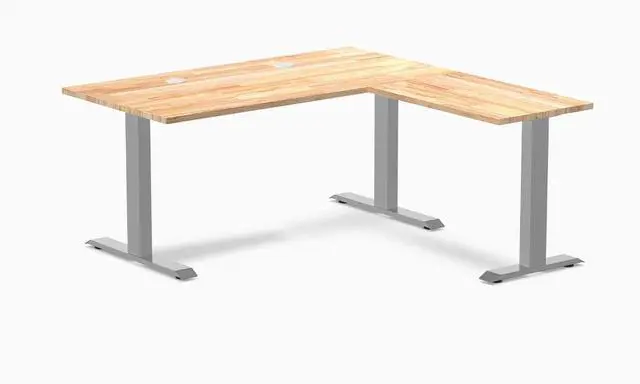 Main image of Desky Zero Rubberwood L-Shape Office Desk - Natural Timber / 60 x 30 x 62 x 20 in with Grommets / Gray
