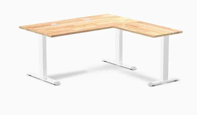 Main image of Desky Zero Rubberwood L-Shape Office Desk - Natural Timber / 60 x 30 x 62 x 20 in with Grommets / White