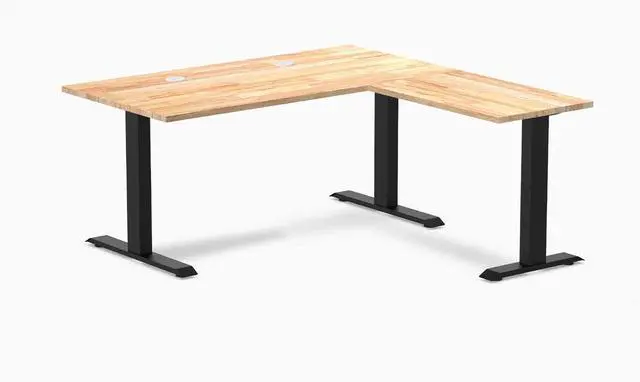 Main image of Desky Zero Rubberwood L-Shape Office Desk - Natural Timber / 60 x 30 x 62 x 20 in with Grommets / Matte Black