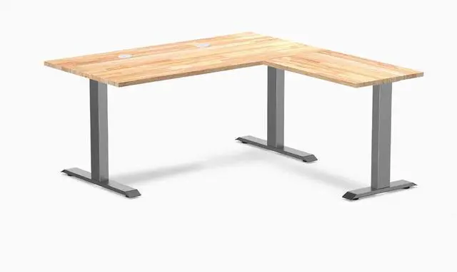 Main image of Desky Zero Rubberwood L-Shape Office Desk - Natural Timber / 60 x 30 x 62 x 20 in with Grommets / Space Gray