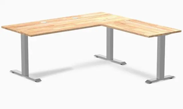 Main image of Desky Zero Rubberwood L-Shape Office Desk - Natural Timber / 72 x 30 x 70 x 24 in with Grommets / Gray