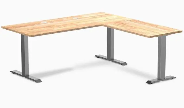 Main image of Desky Zero Rubberwood L-Shape Office Desk - Natural Timber / 72 x 30 x 70 x 24 in with Grommets / Space Gray