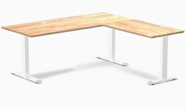Main image of Desky Zero Rubberwood L-Shape Office Desk - Natural Timber / 72 x 30 x 70 x 24 in with Grommets / White