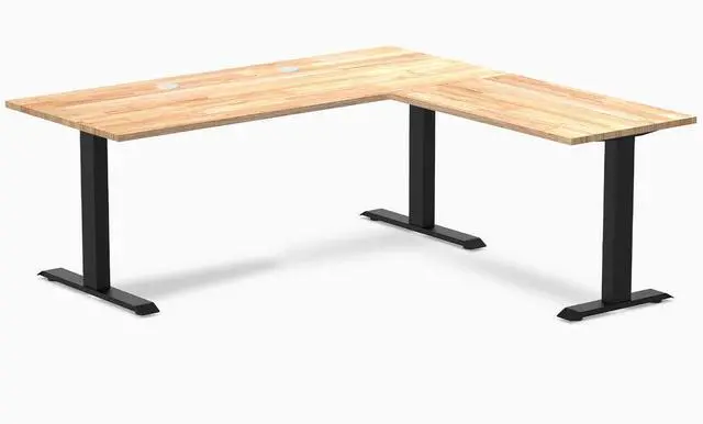 Main image of Desky Zero Rubberwood L-Shape Office Desk - Natural Timber / 72 x 30 x 70 x 24 in with Grommets / Matte Black